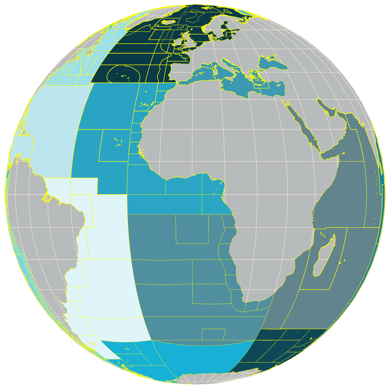 FAO Fishing Areas on a world map